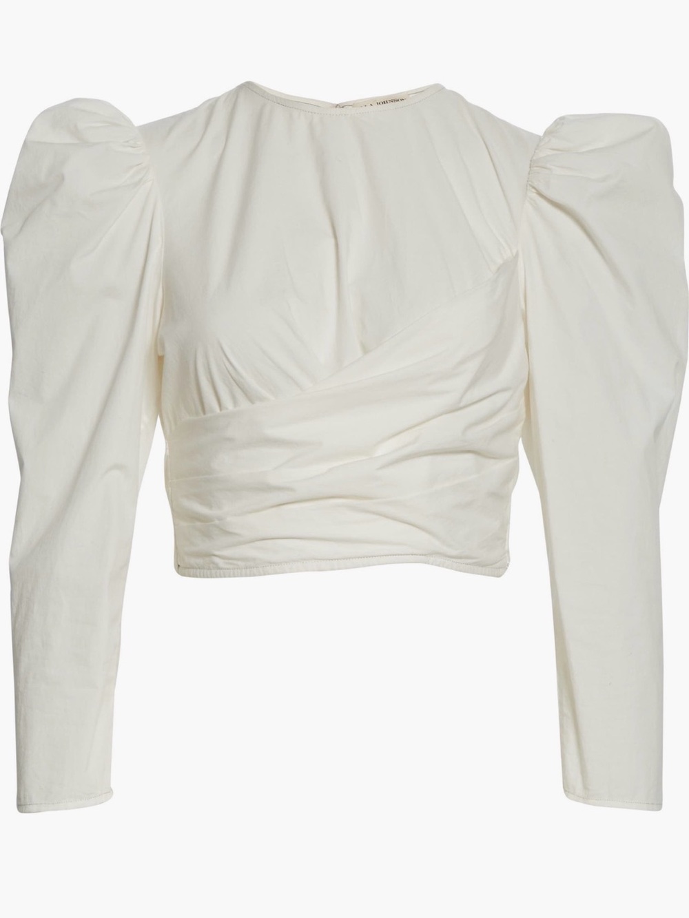 Ulla Johnson Eden Wrap Back Cutout Cream Puff Sleeve Ruched Cropped Top Size 0